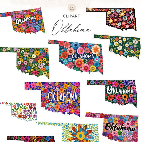 State of Oklahoma Clipart Oklahoma State PNG, Oklahoma State with Flowers, Watercolor Floral Oklahoma PNG, State of Oklahoma Floral