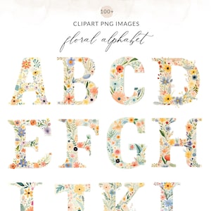 Imágenes prediseñadas de letras florales, imágenes prediseñadas de letras del alfabeto, alfabeto floral lindo, letras del alfabeto de flores modernas