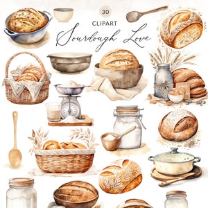 30 Watercolor Sourdough Clipart, Sourdough Bread PNG, Bread Baking Clip Art, Bread Clipart, Baking Clipart, Sourdough Bread Clipart