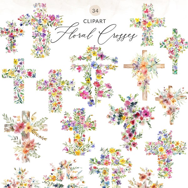 Christian Cross Clipart Easter Clipart, Religious Easter Cross Clip Art, Floral Cross With Flowers PNG, Spring Floral Christian Clip Art