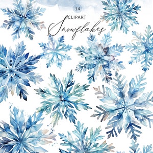 14 Watercolor Snowflake Clipart, Snowflakes Clipart PNG Images, Painted Snowflakes, Commercial Use