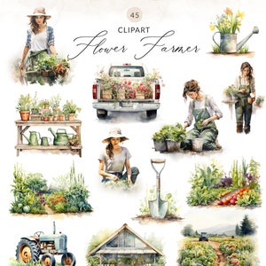 40 aquarelle jardinage Clipart Images PNG, Clipart fermier fleur, jardinage Clip Art, Clipart jardin de printemps, clipart agriculteur, marché de producteurs