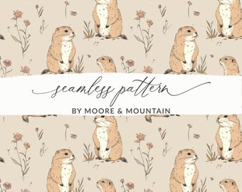 Seamless Prairie Dog Background Pattern, Cute Prairie Dog Digital Paper File, Ground Squirrel Seamless Design, Handdrawn Texas Prairie Dog