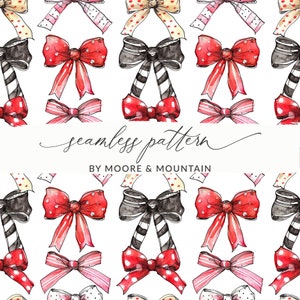 Coquette Seamless Pattern Cute Red Bows Repeating Background Digital Paper Christmas Bows Pattern PNG Digital File