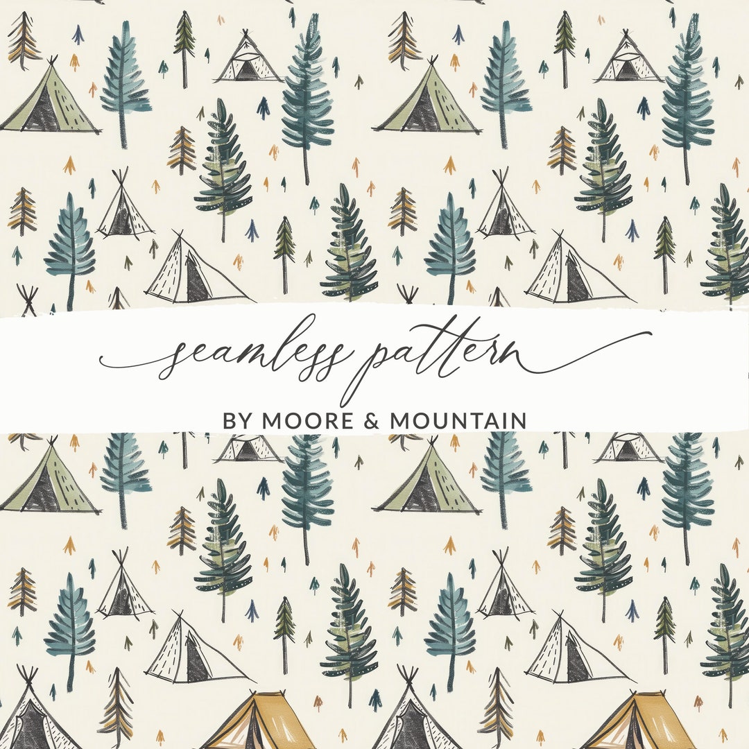 Seamless Camping Pattern, Camping Background, Camp Tent Seamless ...