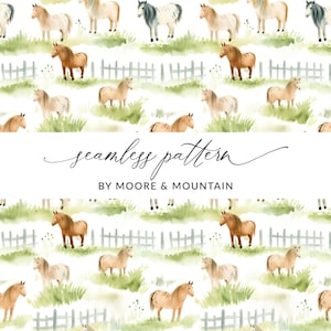 Seamless Watercolor Ponies Pattern, Seamless Pony Background, Cute Painted Pony Background Pattern, Seamless Ponies, Commercial Use