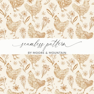 Fondo de pollo sin costuras, patrón de pollos esbozados, papel digital de pollo, fondo sin costuras de gallo, fondo de granja, pollo
