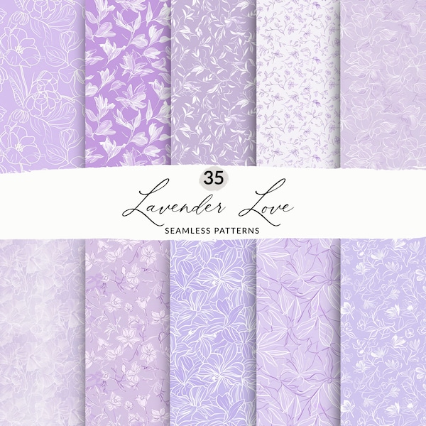 35 Seamless Lavender Patterns, Light Purple Seamless Pattern, Abstract Purple Floral Backgrounds, Seamless Lilac Purple Backgrounds JPEG