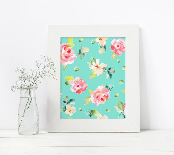 Pink and Mint Floral Pattern, Seamless Mint Green Flowers