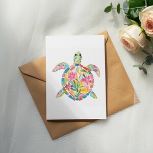 Sea Turtle Greeting Card, Ocean Animal Art Print, Floral Turtle Design, Cute Animal Stationery, Blank Note Card, Eco Friendly Card
