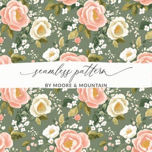 Sage Green Roses Pattern Vintage Sage Green Victorian Roses Pattern JPEG, Light Pink and Green Floral Pattern