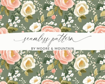 Mönster med salviagröna rosor Vintagemönster med salviagröna viktorianska rosor JPEG, ljusrosa och grönt blommönster