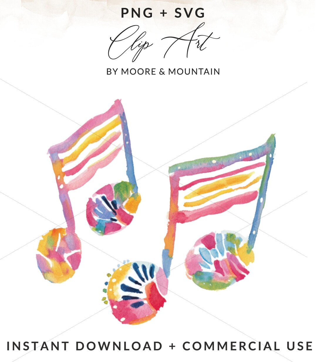 Watercolor Music Note Clipart, Rainbow Pastel PNG SVG, Sticker File ...