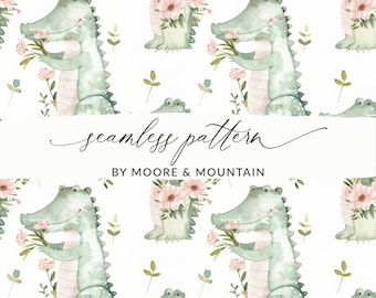 Seamless Alligator Pattern, Cute Crocodile Background, Cute Dinosaur Background Pattern Seamless Digital Alligator Pattern