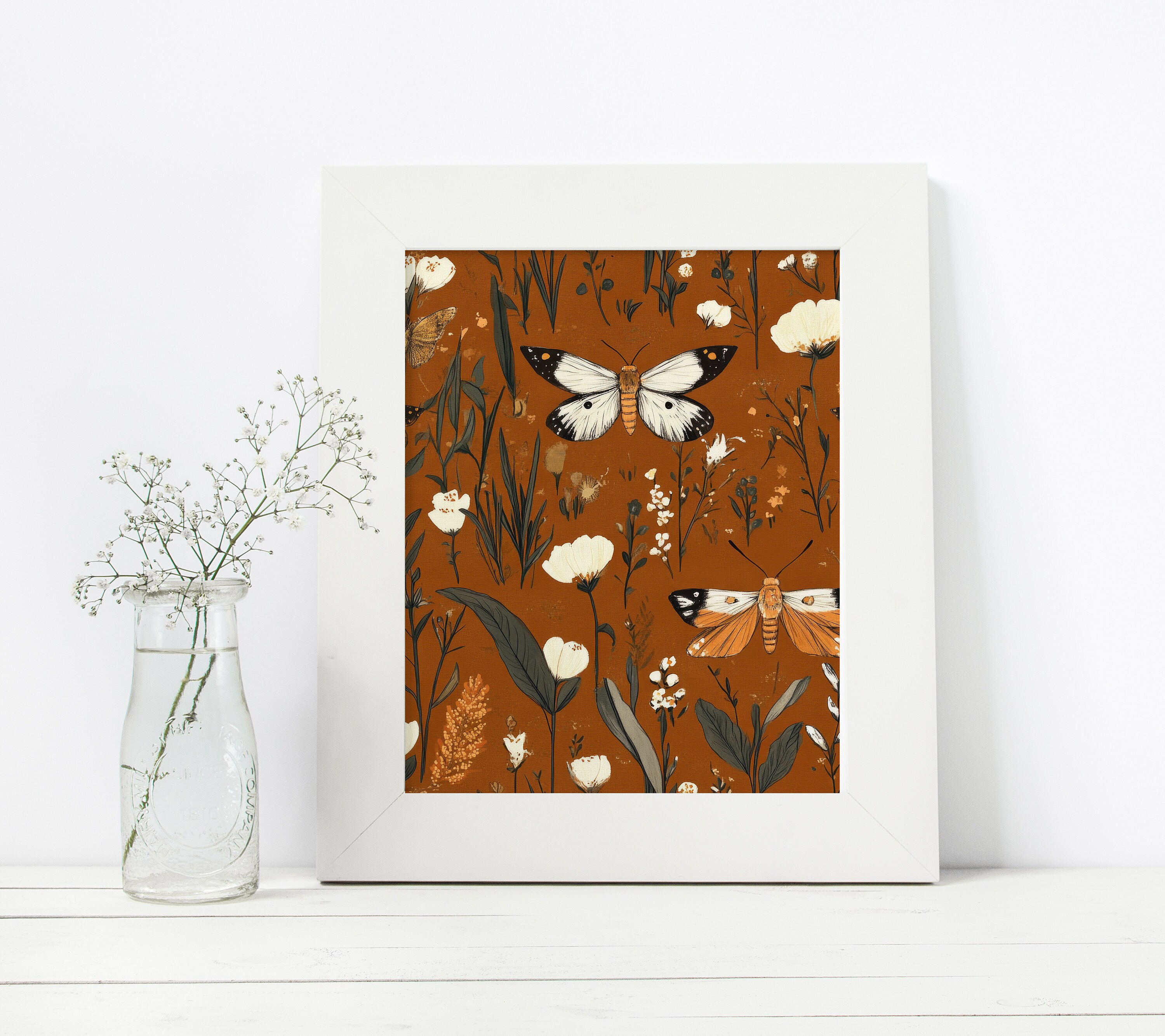 Fall Rust Seamless Pattern Cottagecore Moth Background Rusty ...
