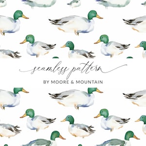 Seamless Mallard Duck Pattern Seamless Background Ducks, Watercolor Ducks Seamless Digital Paper, Seamless PNG Mallard Duck Pattern