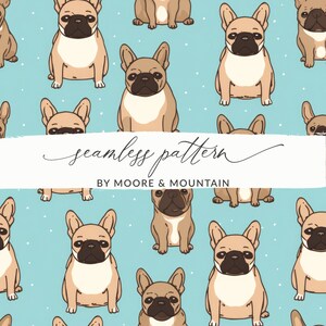 Französische Bulldogge Hintergrundmuster Nahtlose Französische Bulldoggen Muster, niedlicher Hund Nahtloser Hintergrund, schrulliger Hunde Hintergrund, niedliche Hunde