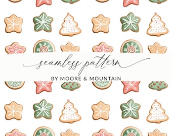 Patrón sin costuras de galletas navideñas, diseño festivo para hornear (descarga JPEG)