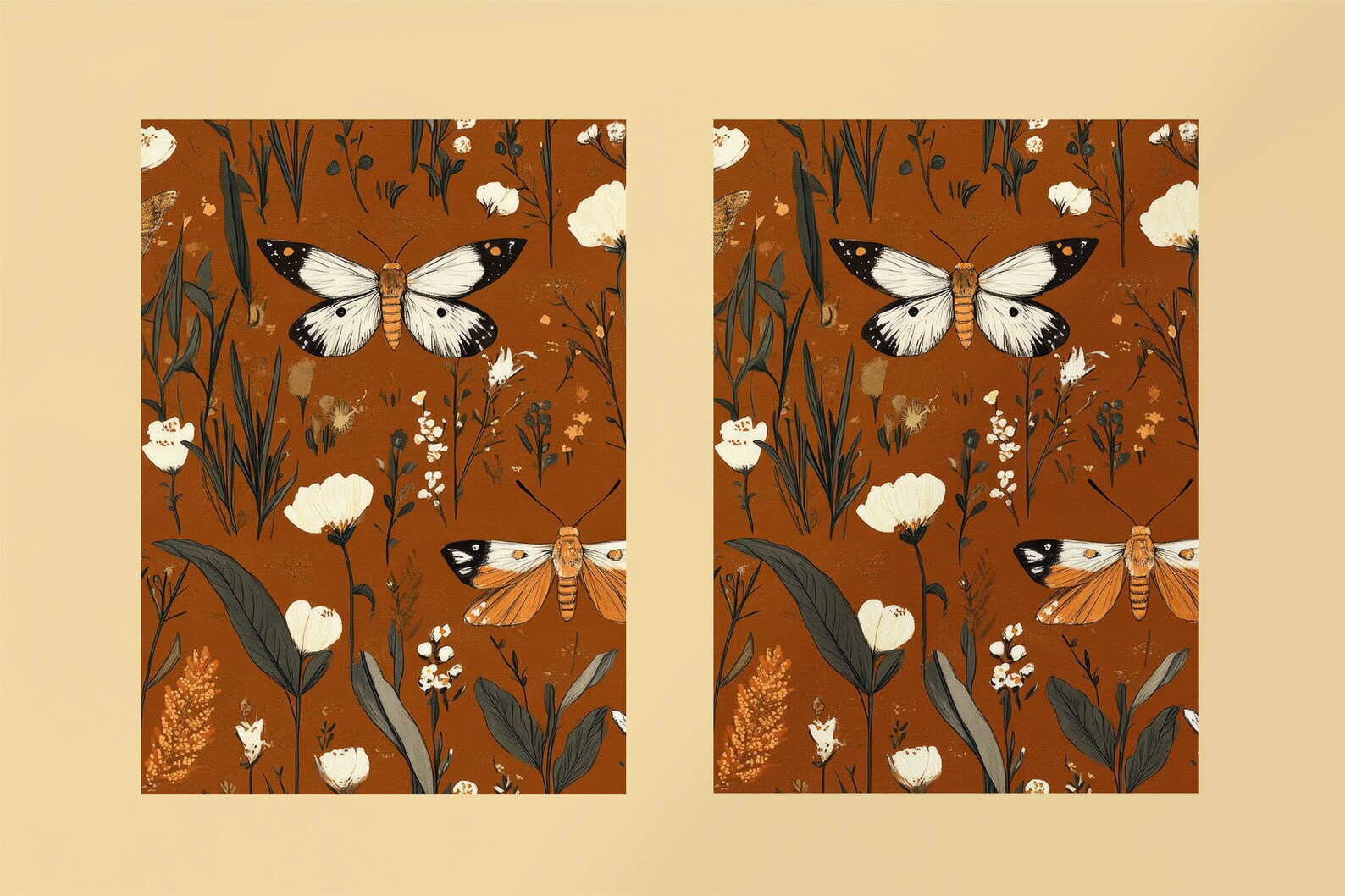 Fall Rust Seamless Pattern Cottagecore Moth Background Rusty ...