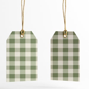 May include: Two green and white gingham gift tags with gold eyelets and twine.