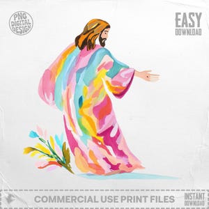 Rainbow Jesus Art, Colorful Religious Wall Decor, Christian Digital Download, Inspirational Printable, Faith-Based Art Poster