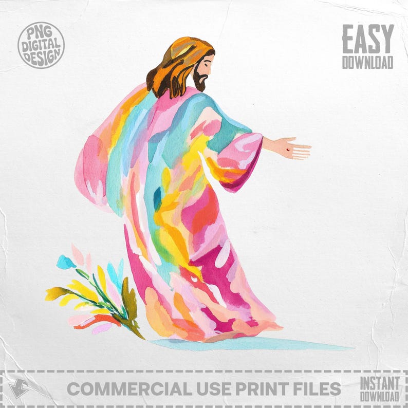 Rainbow Jesus Art, Colorful Religious Wall Decor, Christian Digital Download, Inspirational Printable, Faith-Based Art Poster