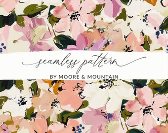 Fondo sin costuras en rosa polvoriento, flores pintadas sin costuras en rosa malva, fondo floral bohemio moderno en rosa, patrón textil de moda para mujer