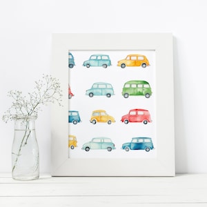 Colorful Cars Repeating Background Pattern for Textile Design Boys Cars Pattern, Watercolor Cars Background, Vintage Car Pattern Handpainted image 4