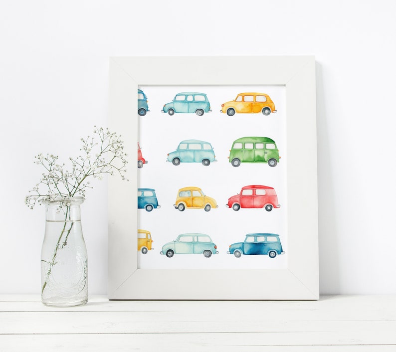 Colorful Cars Repeating Background Pattern for Textile Design Boys Cars Pattern, Watercolor Cars Background, Vintage Car Pattern Handpainted image 4