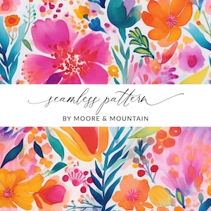 Patrón floral de acuarela brillante, fondo de flores vibrantes sin costuras, diseño de papel digital para textiles, patrón de flores de acuarela brillante
