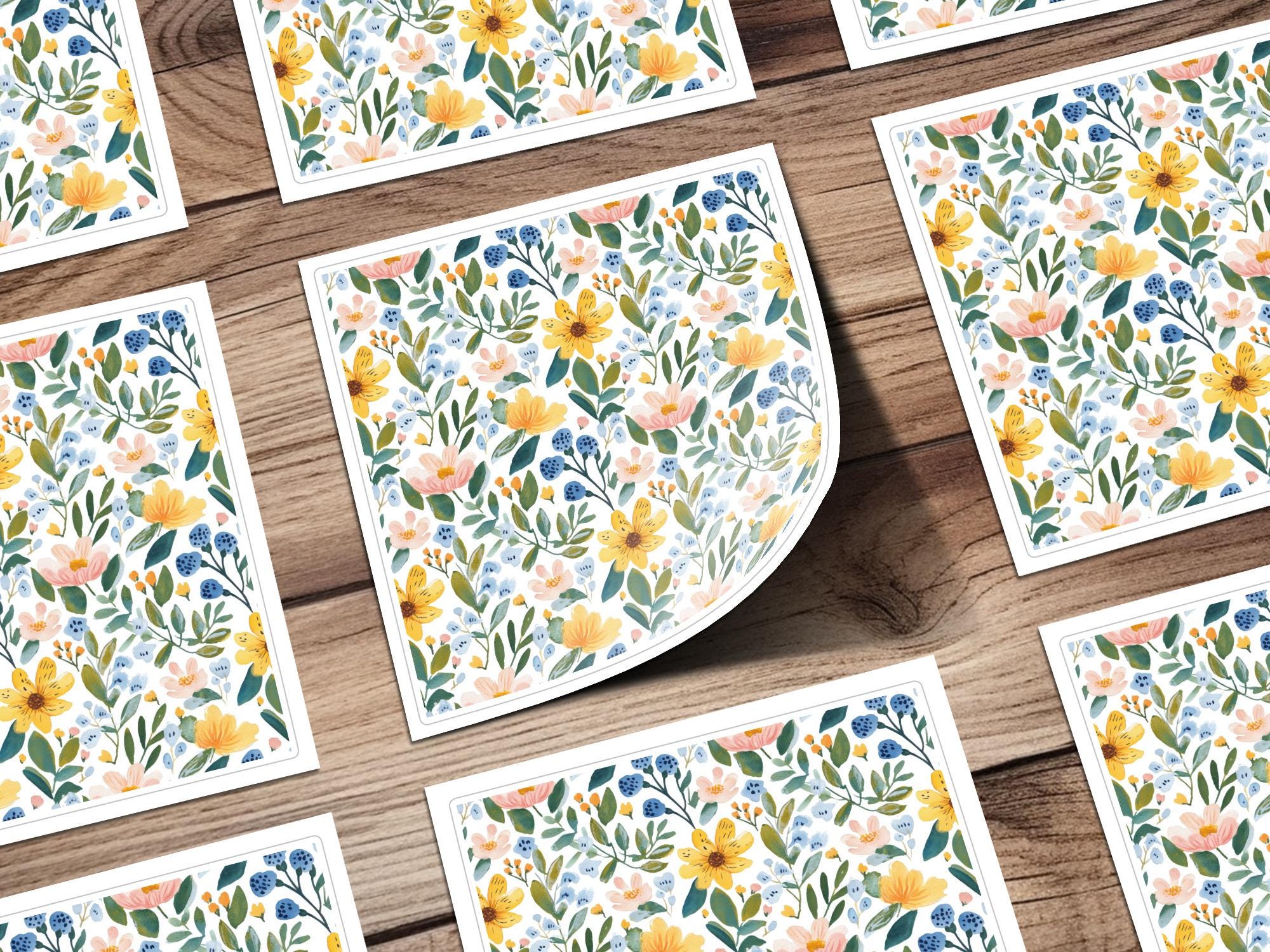 Seamless Cute Spring Floral Watercolor Pattern Blue and Yellow ...