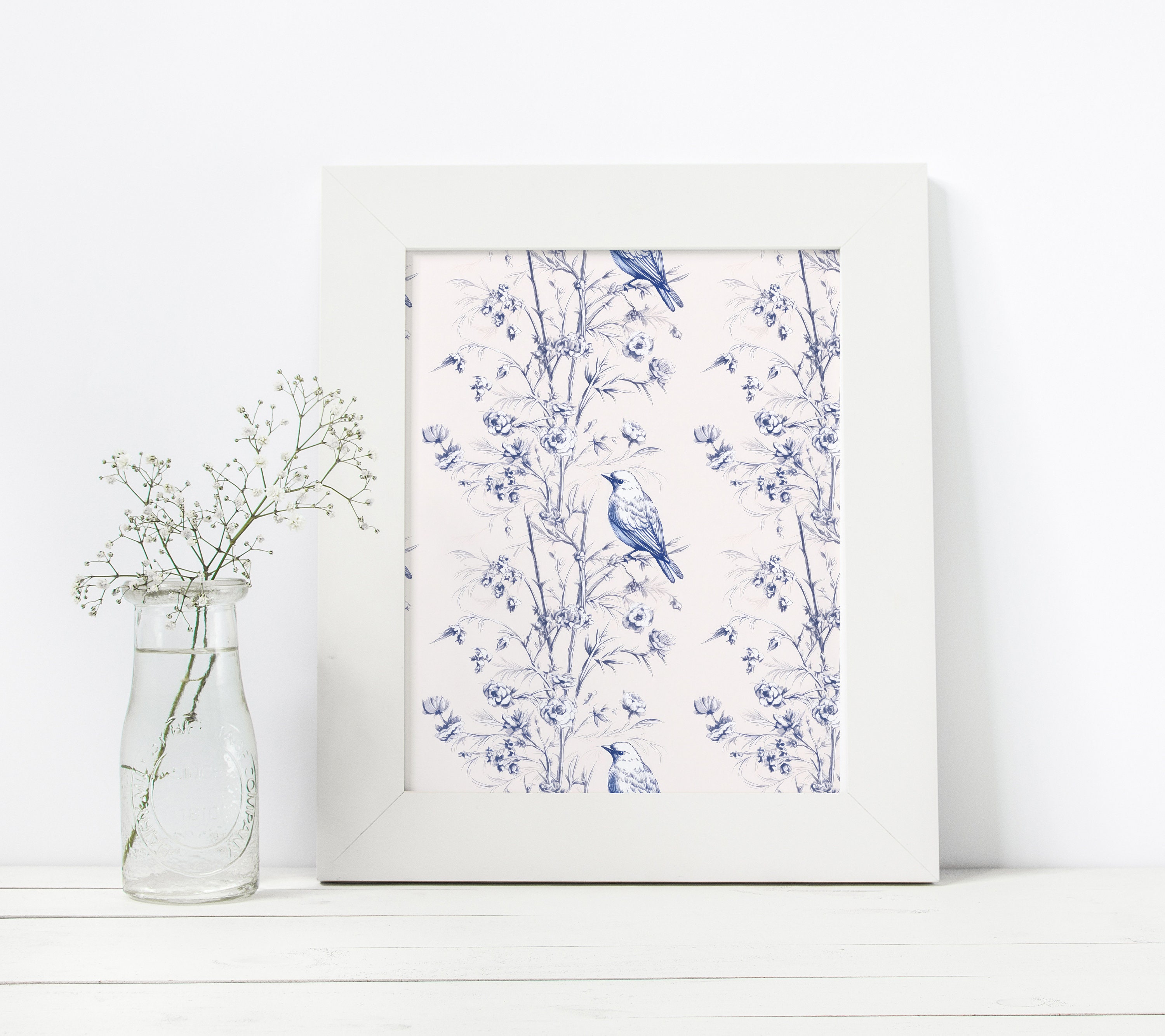 Seamless Chinoiserie Pattern Blue Chinoiserie Floral Pattern With Bird