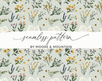 Bookish Seamless Pattern Books Background, Cute Booklovers Seamless Pattern Digital Paper Cute Books Background Paper