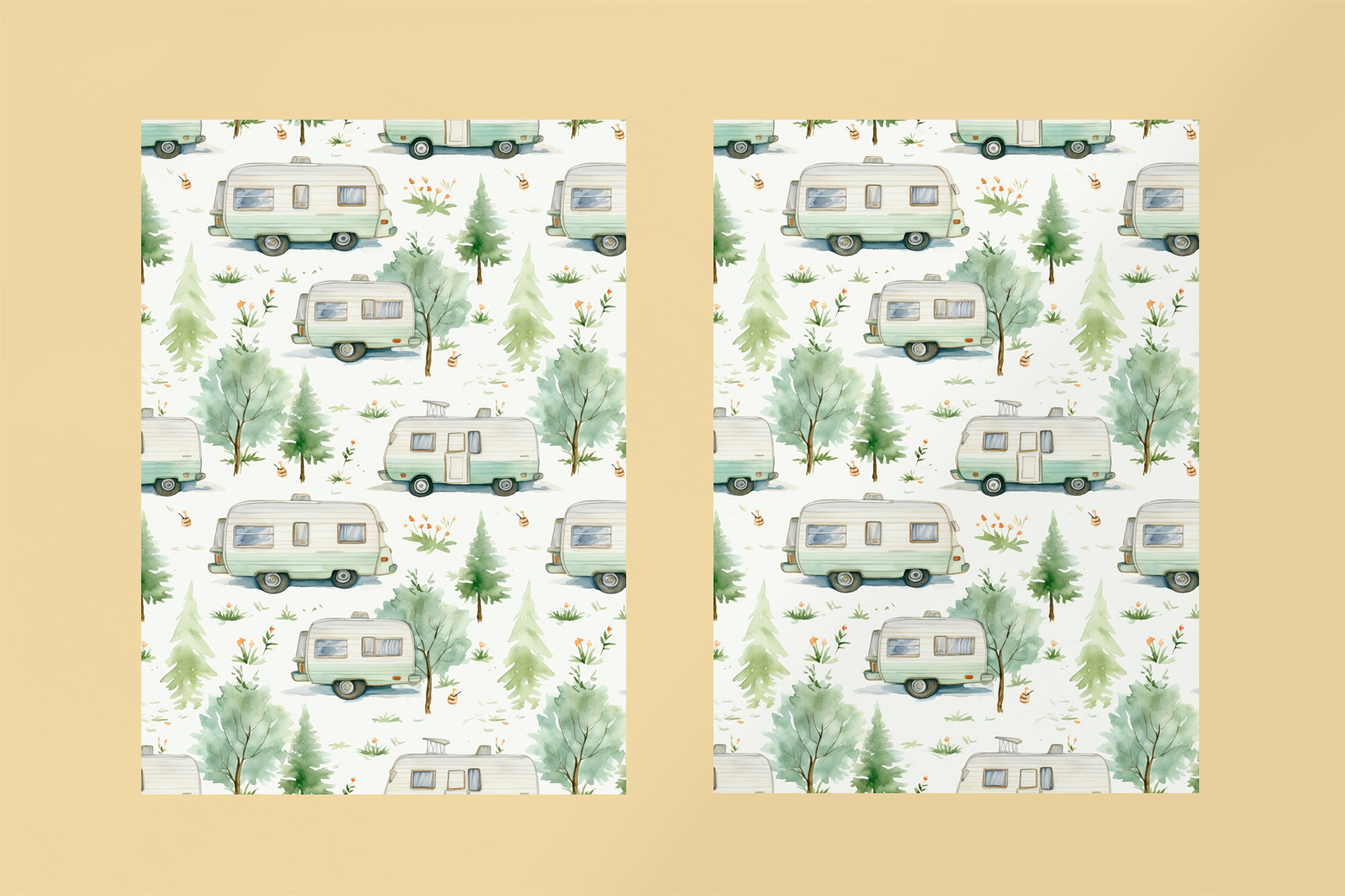 Printable Camper Pattern Seamless Camping Pattern With Camper Seamless Pattern, Vintage Camper ...