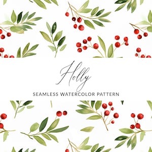 Aquarell Weihnachten Holly und Beeren Nahtlose Muster, Winter Greenery Muster, Nahtlose Stechpalme Beere Muster, Winter Beere Muster