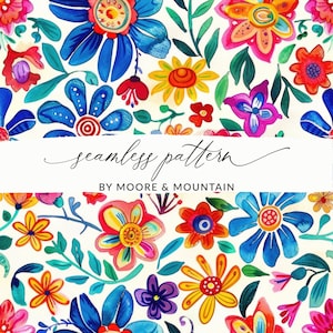 Padrão de flores mexicanas, fundo sem emendas de Cinco de Mayo, estampa mexicana colorida, design de papel de parede mexicano, padrão floral PNG