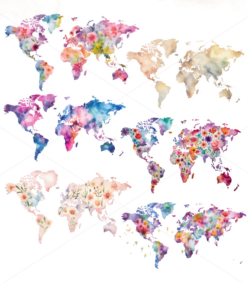 Downloadable World Map Clipart, Flower World Map Clipart Floral ...