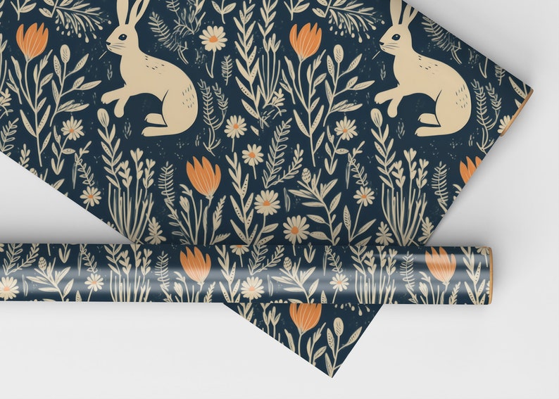 Navy Blue Rabbit Background, Repeating Rabbit Design for Fabric ...