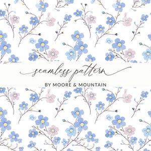 Lindo patrón floral de fondo con nomeolvides, patrón sin costuras de pequeñas flores azules de principios de primavera para uso comercial, papel digital con flora azul