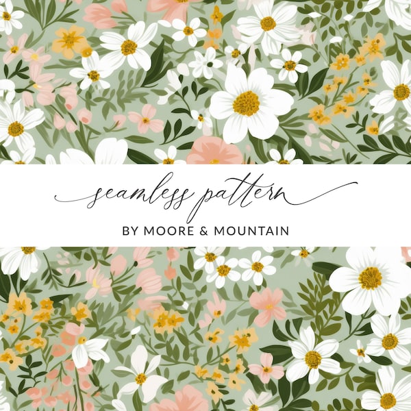 Sage Green Seamless Pattern Background, Sage Green Floral Pattern, Seamless Sage Green Pattern, Ditsy Floral Sage Pattern Commercial Use