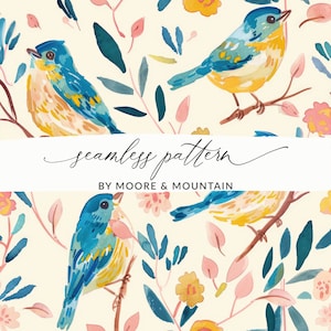 Fundo sem emenda do pássaro azul, padrão sem emenda do pássaro azul Fundo de pássaros da primavera pictóricos Pássaros pintados bonitos Padrão sem emenda Uso comercial