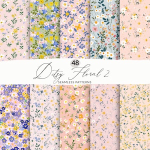 48 motifs floraux pastel sans couture, arrière-plans floraux répétés, arrière-plans fleuris, motifs floraux printaniers sans couture