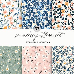 37 Tiny Flowers Seamless Patterns, Ditsy Floral Seamless Pattern Set, Pastel Spring Ditsy Floral Backgrounds, JPEG Commercial Use