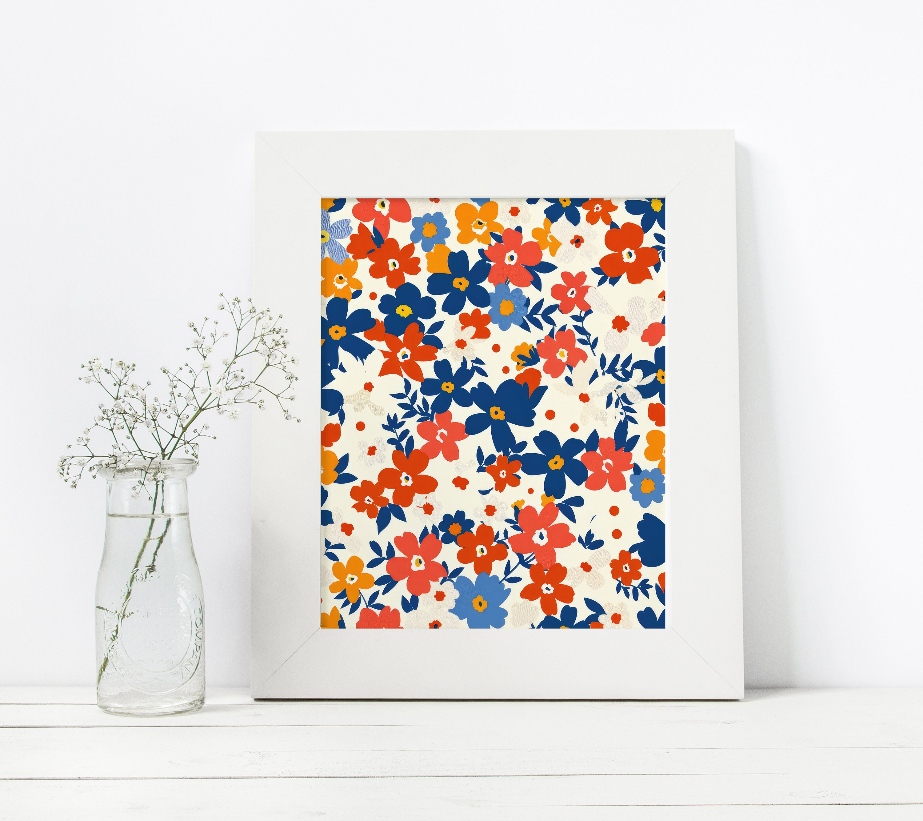 Red White and Blue Ditsy Floral Patriotic Background 4th of July ...
