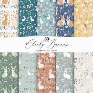 Seamless Bunny Patterns Digital Bunnies Seamless Backgrounds, Illustrated Bunny Background, Handdrawn Bunny Background, Spring Bunny Clipart
