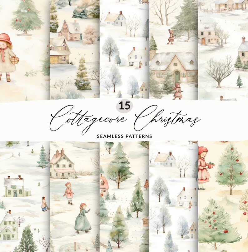 Seamless Cottagecore Christmas Patterns Cottagecore Christmas Etsy