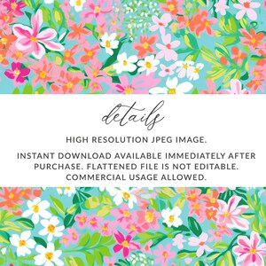 K&ouml;nnte beinhalten: Ein digitaler Download eines hochaufl&ouml;senden Blumenmusters in den Farben Rosa, Wei&szlig; und Gr&uuml;n auf hellblauem Hintergrund. Der Text "details" ist in einer dekorativen Schrift oben im Bild geschrieben. Der Text darunter lautet "HIGH RESOLUTION JPEG IMAGE. INSTANT DOWNLOAD AVAILABLE IMMEDIATELY AFTER PURCHASE. FLATTENED FILE IS NOT EDITABLE. COMMERCIAL USAGE ALLOWED."