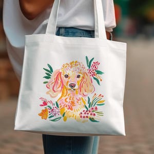 Cute Dog Tote Bag, Colorful Dog Print Tote, Reusable Grocery Bag, Dog Lover Gift, Cute Dog Eco-friendly Shopping Bag