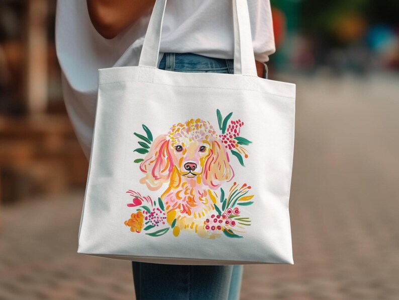 Cute Dog Tote Bag, Colorful Dog Print Tote, Reusable Grocery Bag, Dog Lover Gift, Cute Dog Eco-friendly Shopping Bag