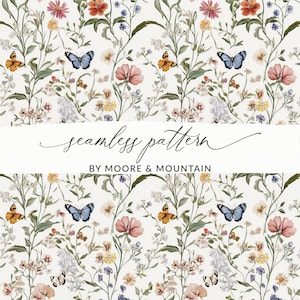 Handgemachter Wildblumen Schmetterling Hintergrundmuster Vintage Wildblumen Frühling Wildblumen Muster Mit Schmetterlingen PNG